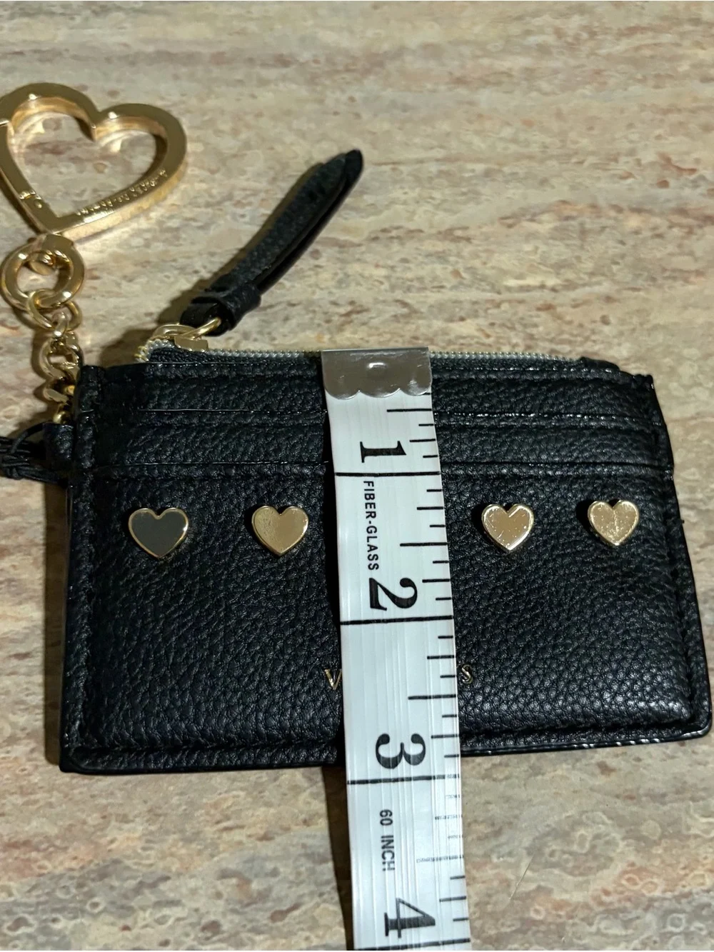 NWat Victoria's Secret Black Card Holder Keychain with Gold Heart Accents